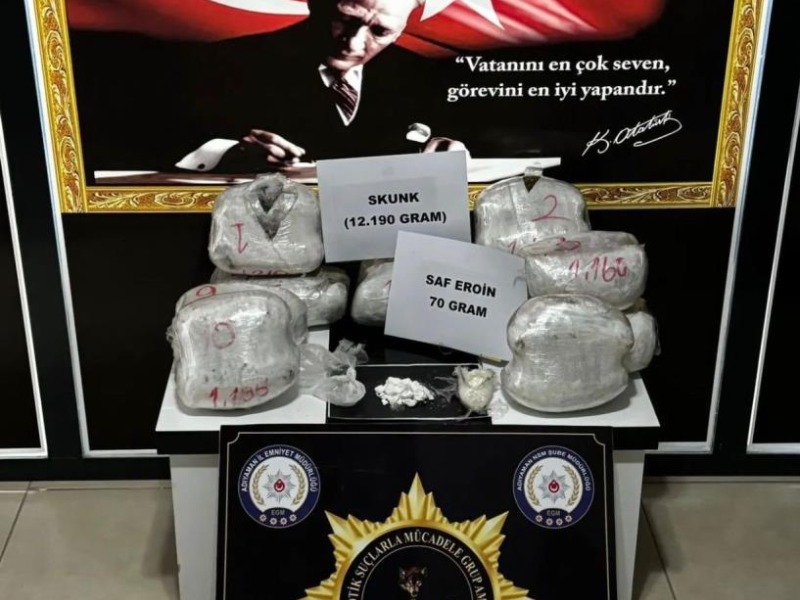 Arama yapılan 2 tırda 12 kilo skunk ele geçirildi